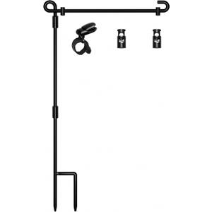 HOOSUN Garden Flag Stand,Premium Garden Flag Holder Pole Metal Powder-Coated Weather-Proof Paint with Graden Flag Clip and Spring Stoppers Without Flag Garden Decorations (Black)