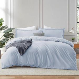 Hearth & Harbor Twin Duvet Cover Set Ice Blue - Soft Comforter Cover Set, Double Brushed 2 Piece Bedding Set with Button Closure, 1 Twin Size Duvet Cover 68x90 inches and 1 Pillow Sham