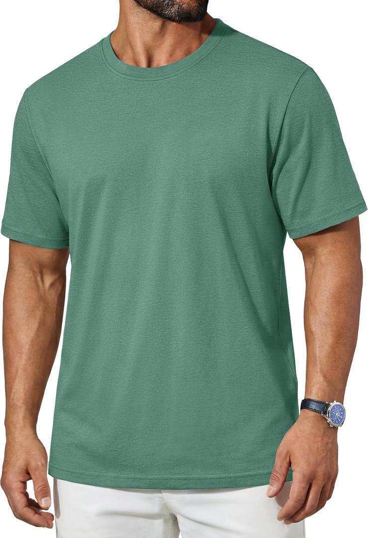TACVASEN Men's T-Shirts Short Sleeve Shirts Moisture Wicking Tees | classic crew neck, cool feeling, soft stretch breathable fabric, solid color tee, regular fit, ideal for daily wear (Green, M)