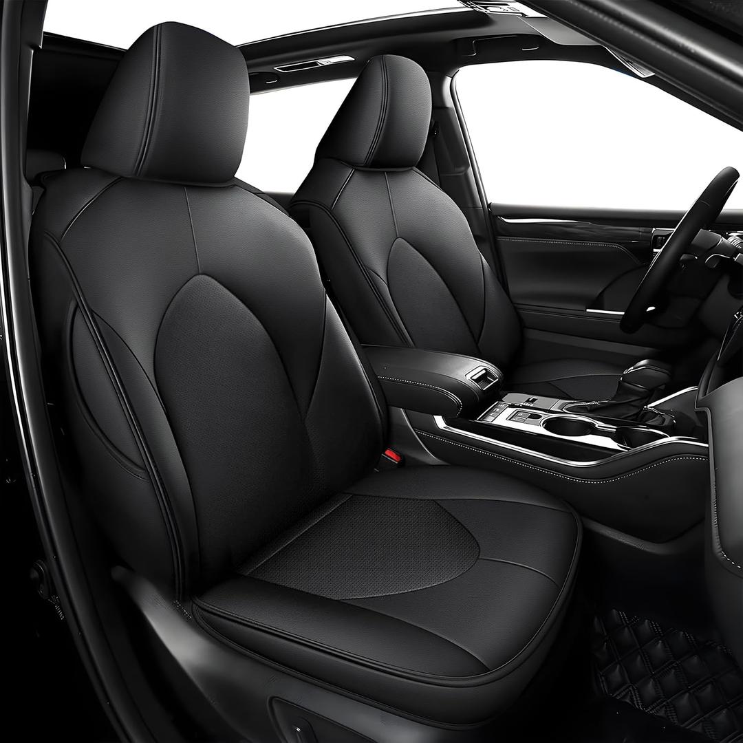 AOMSAZTO Custom Fit Seat Covers for Toyota Grand Highlander 2024 2025 2026 - (Three-Rows 7 Seats,Second Row Captain Chair) Full Set Faux Leather Black