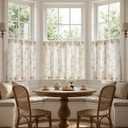 jinchan Floral Kitchen Curtains 36 Inch Linen Tier Curtains Farmhouse Cafe Half Window Drapes Over Sink Light Filtering for Living Room Laundry RV Rod Pocket 2 Panels Grey on Beige