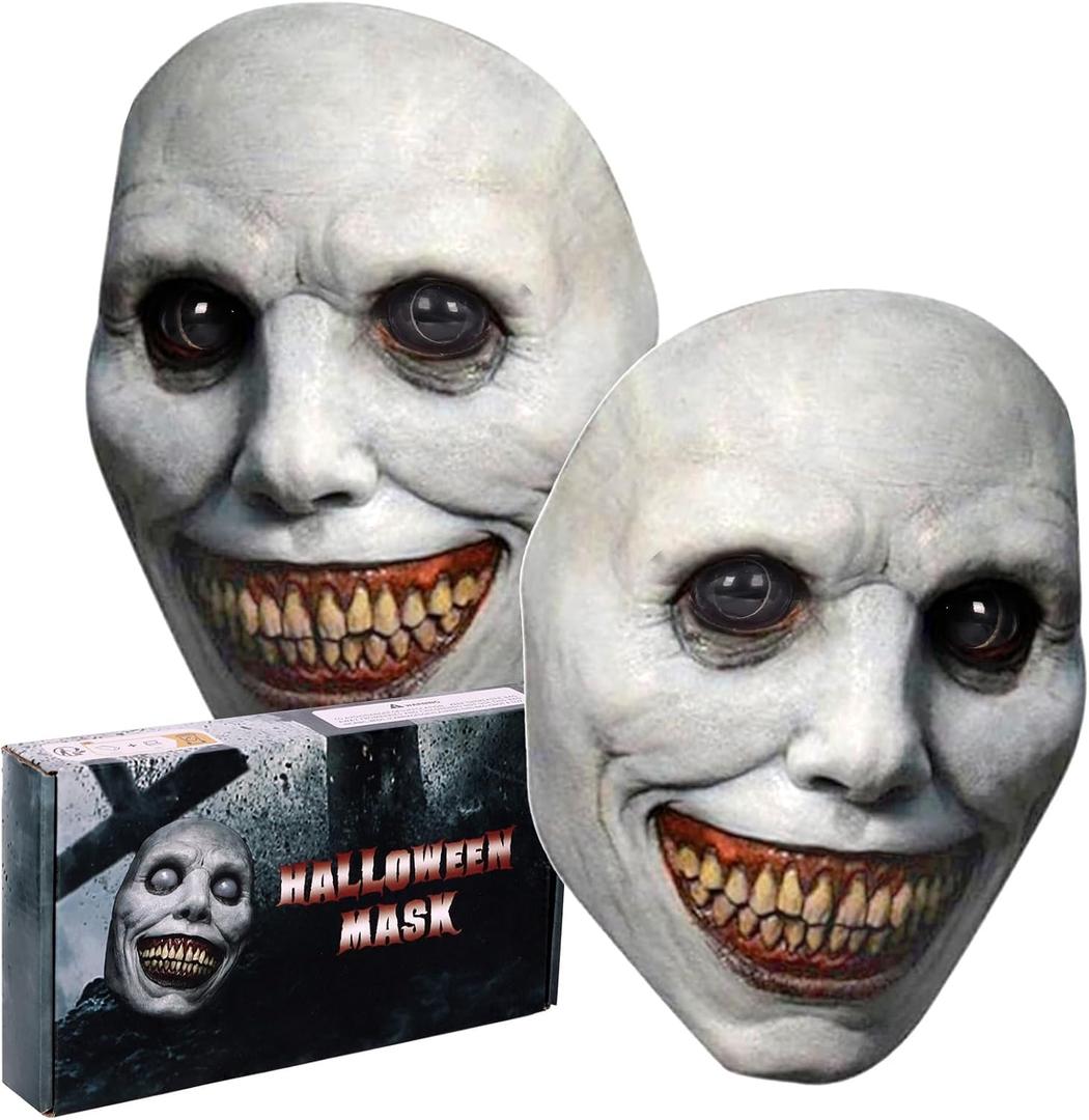 Halloween Adult Realistic Latex Full Face Smiling Demon Mask - Scary Horror Creepy Costume Party Prop (2 Pc)