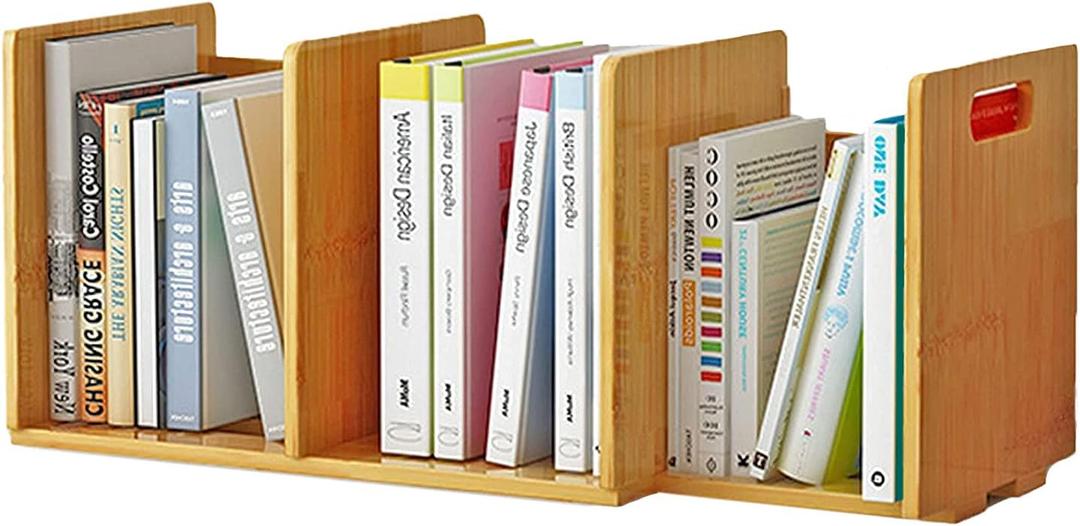 Desktop Bookshelf Expandable Desktop Organizer Counter Bookcase Desk Storage Organizer Display Shelf Rack for Office Supplies, Kitchen,Bathroom (13.2-24.4", Yellow)