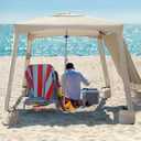 AMMSUN Beach Cabana, 6.5'6.5' Beach Canopy, Easy Set up and Take Down, Cabana Tent with Sand Pockets, Instant Sun Shade with Side Wall, Vintage Beige