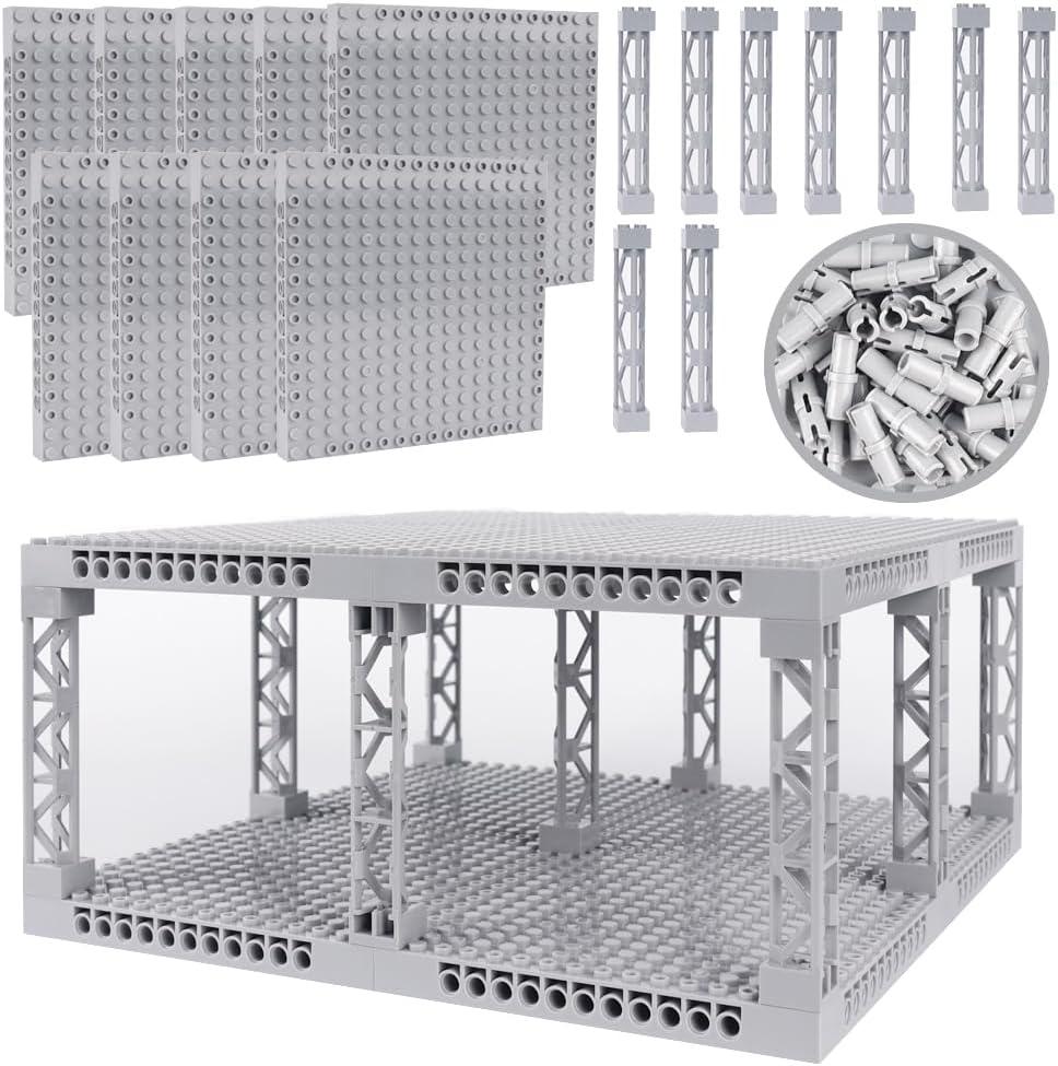 Brick 16x16 Plate 1/3 with Holes,Pins Suppor Pillar Classic Building Block Bulk Parts and Pieces Sets,Pixel Art Painting Base Compatible with 65803(Light Gray)