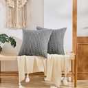 GAWAMAY Decorative Throw Pillow Covers 18x18 Inch Set of 2 for Living Room Couch Bed Sofa, Farmhouse Square Cushion Cover Soft Striped Corduroy Pillow Cases Boho Accent Home Decor (45x45cm) Grey