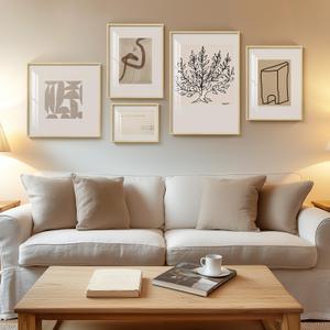 Cuspin Framed Matisse Abstract Neutral Wall Art, 5 Piece Large Beige Canvas Prints Set, Modern Minimalist Geometric Botanical Paintings for Living Room, Bedroom, Hallway, Home Office, Guest Room