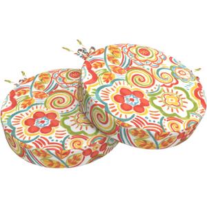 Outdoor Bistro Chair Cushions for Patio Furniture,Patio Bistro Round Foam Seat Cushion with Ties,15" D x 2.5" H,Flower Multi