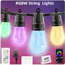 Outdoor String Lights, 49FT RGB Patio Lights with IP66 Waterproof 25 Bulbs,Outdoor String Lights for Outside with App & Remote, Color Changing String Light for Garden Yard Porch Party Decor