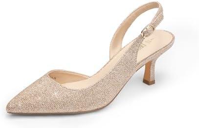 DREAM PAIRS Women's Kitten Heels Slingback Closed Pointed Toe Low Pumps Shoes Women Party Wedding Sexy Casual Dress Shoes, US 10, Gold Glitter 