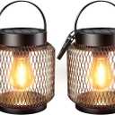 KOOPER Metal Solar Lanterns Outdoor Waterproof, 2 Pack Brighter Hanging Solar Lights for Outside, Up to 15 Hours Modern Hanging Solar Powered Lanterns Lights for Yard Patio Porch Garden Decorative