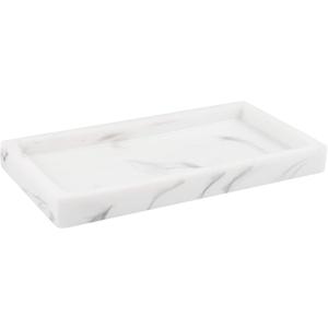 Vanity Tray, Mini Bathroom Kitchen Resin Vanity Tray Cosmetic Organizer Jewelry Ring Dish Holder for Towel/Plant/Jewelry - White Marble