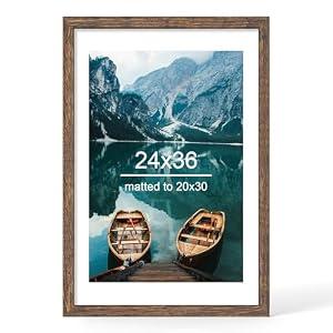 Hongkee 24x36 Picture Frame, Rustic Brown Wood Style, Wall Mounting