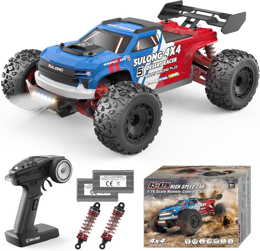 Scientoy 1/16 RC Cars 45 KPH, 4WD All Terrain High Speed Remote Control Car, Offroad RC Truck with 2 Rechargeable Batteries, 60 Mins Runtime, 2.4GHz Fast RC Cars for Adults, Kids and Boys Gifts