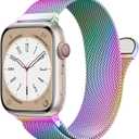 Original Stainless Steel Milanese Loop Compatible with Apple Watch Band 38mm 40mm 41mm 42mm 44mm 45mm 46mm 49mm, Magnetic Clasp Band for iWatch Series 11 10 9 8 7 6 5 4, SE 3 2 1 Ultra3 2, Women & Men (Rainbow)
