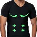 V Neck Gynecomastia Compression Shirt Tummy Control Breathable Men Shapewear Slimmimg Undershirt Hide Belly (Large, Black)