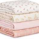 Muslin Swaddle Blankets for Newborn, 4 Pack Cotton Baby Blankets for Girls, Large 31.5 x 43.3 Breathable Soft Receiving Blanket, Essentials Swaddle Wrap Burping Clothes, Flowers