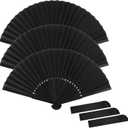 ROBOHOOK Hand Fan Foldable,3pcs Large Hand Fans for Dance,Folding Hand for Men/Women Wedding Party Gifts Performance Dance Home Decoration (Black)