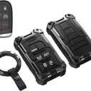 Heavy Key Fob Cover for Jeep, Keychain, Metal Silicone Key Fob Case Compatible with Grand Cherokee Compass Renegade Durango Challenger Journey Dart (Black, R Buckle)