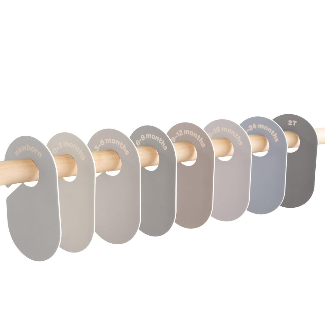 3 Sprouts Baby Closet Dividers Set of 8 - Baby Clothes Organizer Toddler Hanger, Double-Sided Size Labels - Nursery Organization for Baby Clothing Newborn Infant to 2T Boy & Girl - Gray & Beige