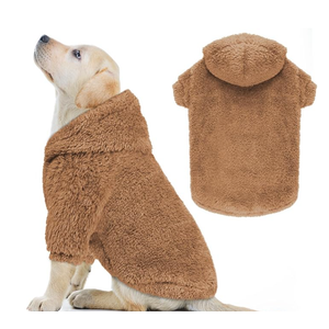 Fuzzy Dog Sweaters for Medium Dogs Dog Hoodie Soft Double-Sided Plush Fleece Pet Sweater Clothes Coats Pet Hoodie Sherpa Hooded Sweatshirt (Brown-M)