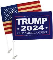 Trump 2024 MAGA American Flags Pack Vehicle Auto Decorations for Window Decor Pro-Trump President Make America Great Again Bandera para Carros Outdoor Pole Accessories Made in USA