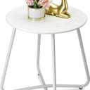 danpinera Outdoor Side Tables with Flower Cut Outs, Weather Resistant Steel Patio Side Table, Small Round Outdoor End Table Metal Side Table for Patio Yard Balcony Garden White, 17.72 in x 17.72 in x 17.72 in