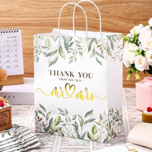 Panelee 24 Pcs Thank You Wedding Gift Bags Bulk with Handles Thank You Paper Welcome Bags for Guests Bridal Shower Gifts Wedding Favors, 8 x 4 x 10 Inch