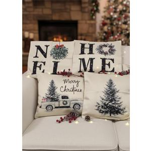 Coeufuedy Christmas Pillow Covers - 18x18 Inch Set of 4 Home Noel Truck Tree Holiday Cushion Covers Farmhouse Christmas Decoration for Sofa Couch Living Room