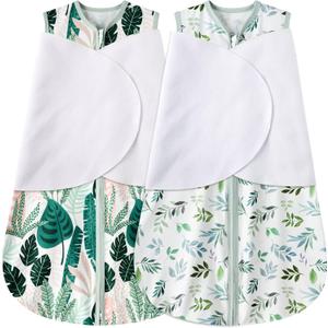 Newborn Sleep Sack Baby Swaddle,3-6 Months,3-Way Adjustable Wearable Blanket,100% Rayon Cotton Swaddling Sleeping BagTOG 0.5Banana&Leaf