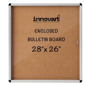INNOVART Enclosed Bulletin Board 28x26, Weatherproof Bulletin Board Cork Noticeboard w/Aluminum Frame, Outdoor Wall Display Case w/Swing-Open Door, Information Cabinet for School, Office
