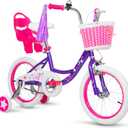 WEIZE Girls Bike for 3-12 Years Old Kids, 14 16 20 Inch Kids Bike with Training Wheels, Streamers, Basket and Doll Seat, Children Bicycles with Coaster Brake, Multiple Colors (Purple)