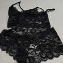 Lilosy Sexy Sheer Floral Lace Pajamas Lingerie Set High Waist Sleepwear Bra and Panty 2 Piece Nightwear Size Large