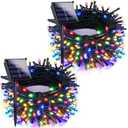 2pk Multi-Colored Solar Christmas Lights Outdoor Waterproof, 200 LED 66 FT Solar Powered LED String Lights Green Wire with 8 Modes, Solar Fairy Lights for Xmas Tree Party Wedding Garden Decorations
