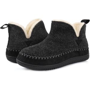 Zizor Women's Moccasin Bootie Slippers with Cosy Memory Foam, Ladies' Toasty Slip on House Shoes with Hard Outdoor Indoor Rubber Sole (7, Black)