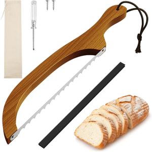 FTCIRA Bread Knife for Homemade Bread – 16" Walnut Bow Bread Cutter with Ultra-Sharp Serrated Stainless Steel Blade, Sourdough Bread Knife for Bagels, Baguettes, and Rustic Loaves - Walnut Color
