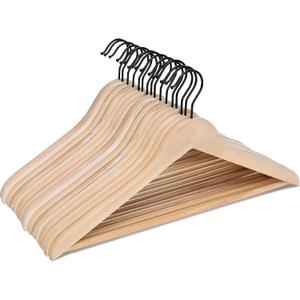 JS HANGER Wooden Coat Hangers, 16 Pack High Grade Wood Suit Hangers with Non Slip Pant Bar - Extra Smooth and Splinter Free, Unvarnished