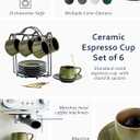 YHOSSEUN Ceramic Espresso Cups Set of 6, 4 Oz Expresso Shots Cup with Stand, Saucers & Spoons, Small Coffee Cup for Double Espresso, Mocha and Tea, Green