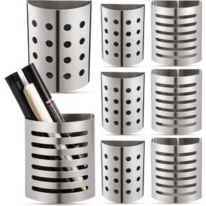 8 Pack Magnetic Pen Pencil Holder School Desk Organizer for School Locker, Blackboard, Kitchen, Refrigerator, Home, Office, Stainless Steel 2 Styles and Sizes, Silver