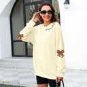 DUTUT Game Day Sweatshirt Women: Cute Football Bow Graphic Pullover Tops Casual Football Season Long Sleeve Shirt (L)