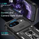 DEERLAMN Case for Google Pixel 10/10 Pro with Slide Camera Cover+Screen Protector(1 Pack), Rotated Ring Kickstand Military Grade Shockproof Protective Cover-Black