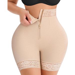 MERYOSZ Tummy Control Shapewear Shorts - Zipper Butt Lifting Panties Underwear Shapewear for Women Faja Body Shaper Girdle (Large, Beige)