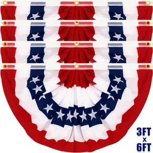 4 Pack 250th Anniversary Extra Large 3x6 Feet American Bunting Flag, Memorial Day Decoration Pleated Fan Red White Blue USA 250th Birthday Banner Patriotic Decor 4th of July Fourth July Outdoor