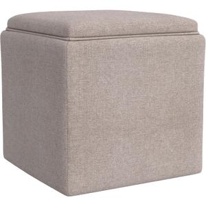 Homepop Home Decor |HomePop Storage Ottoman with Tray Top|Upholstered Modern Square Storage Ottoman with Storage for Living Room & Bedroom, Light Brown Woven, 17.5"D x 17.5"W x 17.5"H