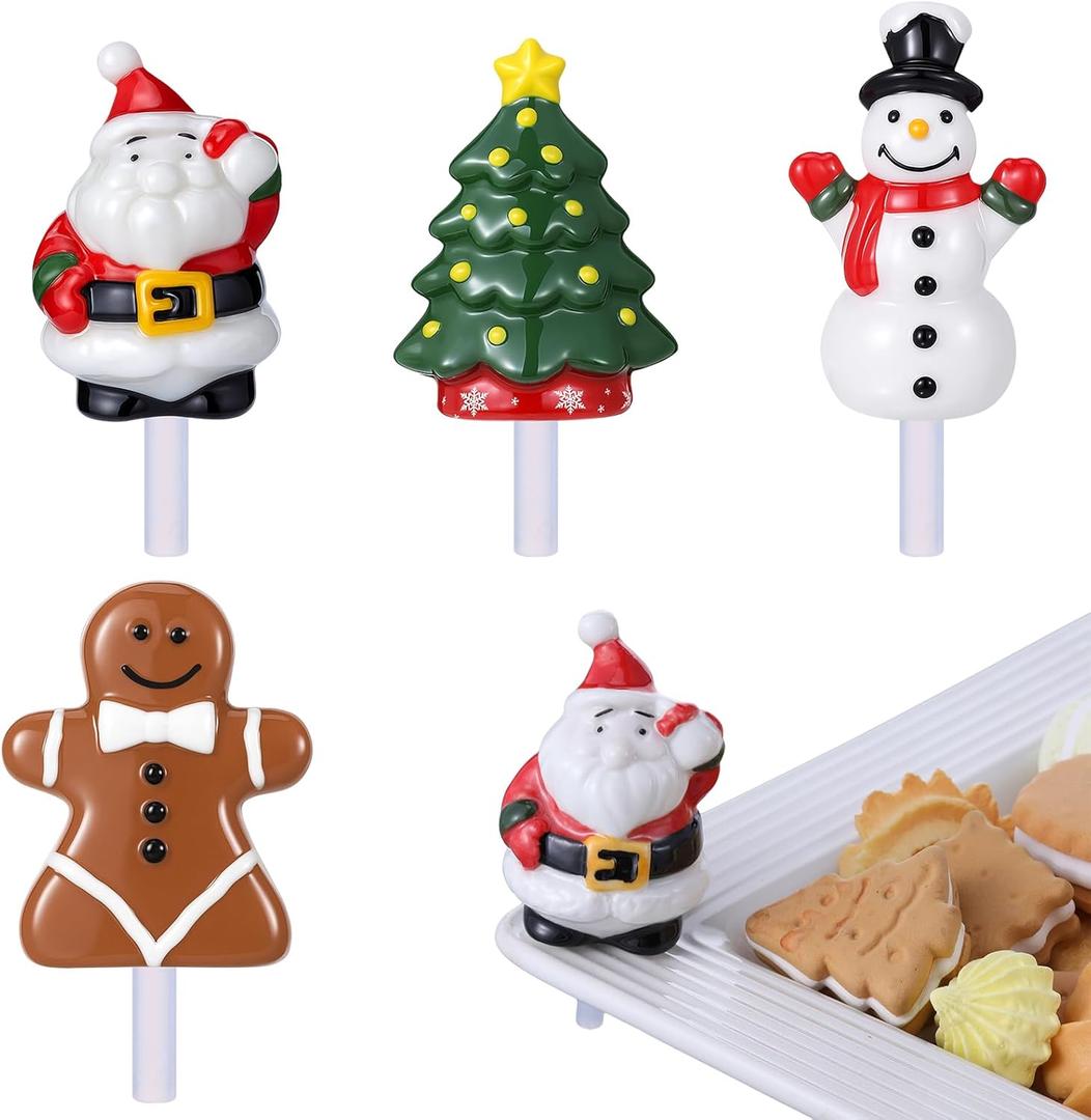 4 Pcs Christmas Hand-Painted Ceramic Christmas Tree Decor Ceramic Mini Plate Decor Red Bow Bell Santa Hat for Serving Dishes Platter Home Party Supply