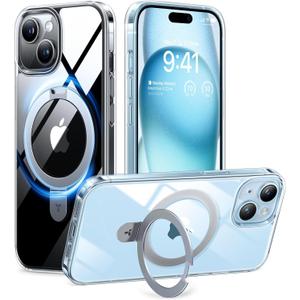 TORRAS Magnetic Kickstand for iPhone 15, 14, 13, & 16e Case [Fit for MagSafe][Sturdy & Versatile Stand] MilitaryGrade Shockproof Transparent Slim Protective AntiFingerprint AntiScratch, Clear