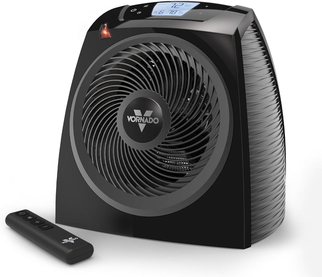 Vornado TAVH10 (2025) Space Heater with Remote for Home, Fan Only Option, Digital Display with Adjustable Thermostat, Advanced Safety Features, Timer, Auto Climate Control, Heater for Bedroom, Black