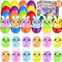 SpringFlower 12 Pack Filled Easter Eggs,Kids Easter Eggs Filled with Bunny Squeeze Toys,Easter Egg Hunt Basket Stuffers,Party Favors,Classroom Easter Gift for Kids