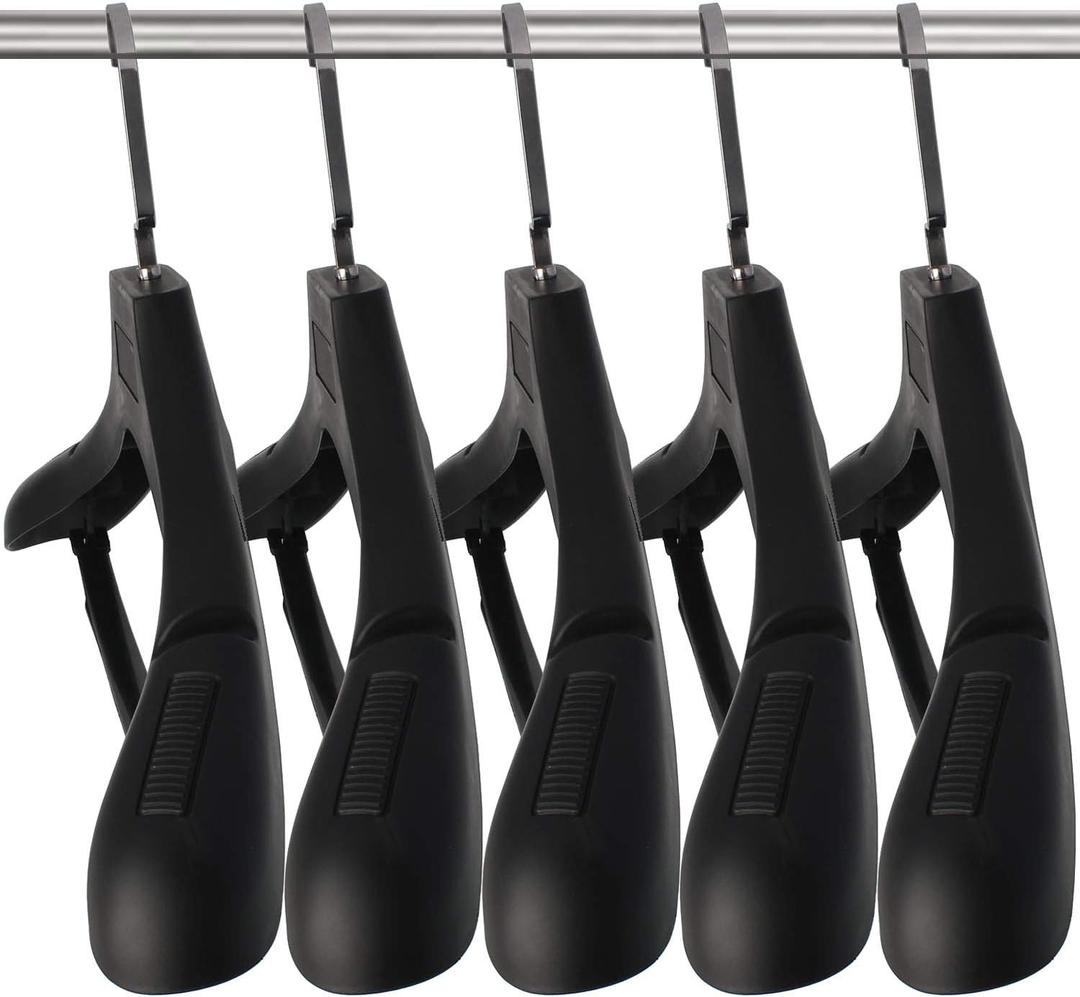 Plastic Extra Wide Suit Hangers, Pack of 15, Width: 17.7",Notched Shoulders & Metal Hooks, Black