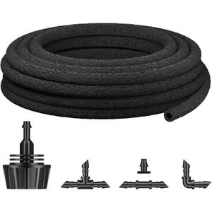 Pawfly 50 ft Soaker Hose, 1/4" Drip Irrigation Tubing, Porous Drip Hose for Garden Drip Line System, Garden Beds, Raised Beds & Vegetable Gardens, Rubber Irrigation Hose with Barbed Connectors